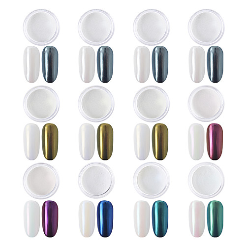 

12 Boxes Mirror Powder Set Nail Art Chrome Pigment Dust Shell DIY Glitter Manicure Gold Silver Blue Purple Decor Tips