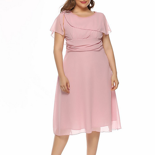 

Women's A Line Dress Knee Length Dress Purple Blushing Pink Wine Dusty Blue Beige Gray Light Blue Short Sleeve Solid Color Summer Round Neck Work 2021 S M L XL XXL 3XL 4XL / Plus Size