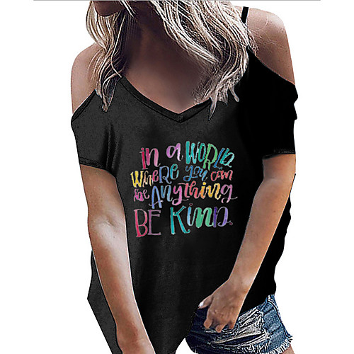 

Women's T-shirt Letter Tops - Print Round Neck Basic Daily Black M L XL 2XL 3XL