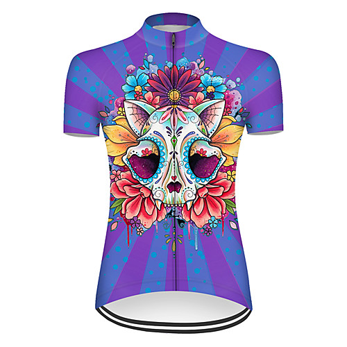 

21Grams Women's Short Sleeve Cycling Jersey Nylon Polyester RedBlue Novelty Skull Floral Botanical Bike Jersey Top Mountain Bike MTB Road Bike Cycling Breathable Quick Dry Ultraviolet Resistant