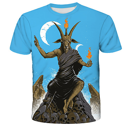 

Men's Graphic Print T-shirt Street chic Exaggerated Daily Holiday Blue