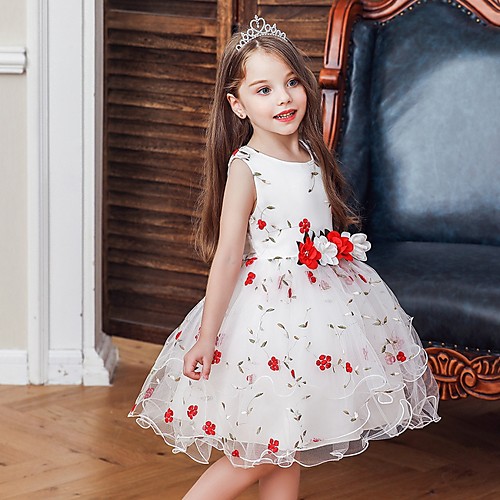 

Princess / Ball Gown Knee Length Wedding / Party Flower Girl Dresses - Satin / Tulle Sleeveless Jewel Neck with Bow(s) / Flower