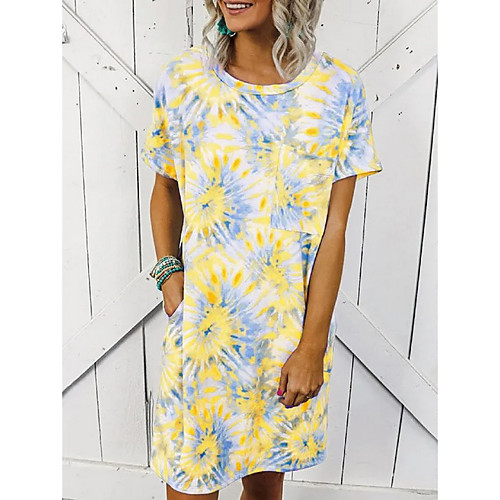 

Women's Shift Dress Knee Length Dress - Short Sleeves Print Summer Casual 2020 Purple Yellow Light Green Light Blue S M L XL XXL XXXL XXXXL XXXXXL