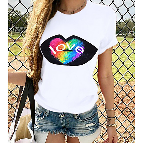 

Women's Tops Graphic T-shirt - Print Round Neck Basic Daily Spring Summer White XS S M L XL 2XL 3XL 4XL