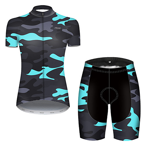 

21Grams Women's Short Sleeve Cycling Jersey with Shorts Navy Camo / Camouflage Bike Breathable Sports Patterned Mountain Bike MTB Road Bike Cycling Clothing Apparel / Stretchy