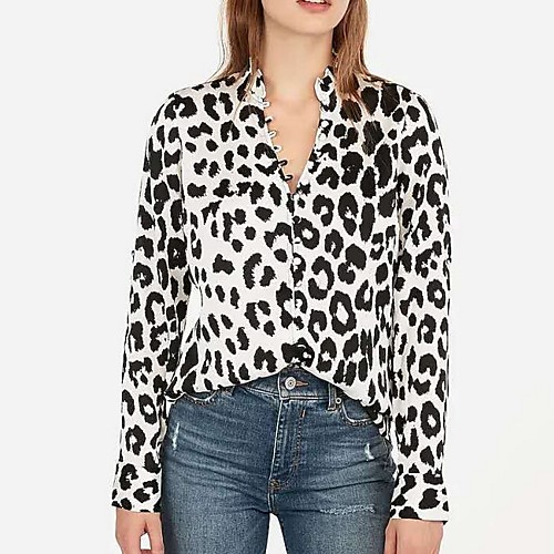 

Women's Shirt Leopard Tops Standing Collar Daily Summer White S M L XL