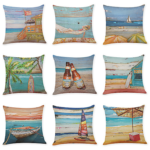 

9 pcs Linen Pillow Cover, Summer Beach Casual Modern Square