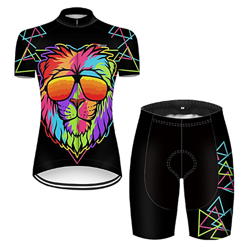 

21Grams Women's Short Sleeve Cycling Jersey with Shorts Nylon Polyester Black / Blue 3D Animal Lion Bike Clothing Suit Breathable 3D Pad Quick Dry Ultraviolet Resistant Reflective Strips Sports 3D