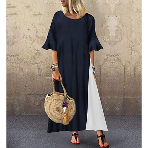 

Women's A-Line Dress Knee Length Dress - Half Sleeve Color Block Summer Work 2020 Black Red Orange Navy Blue L XL XXL XXXL XXXXL XXXXXL