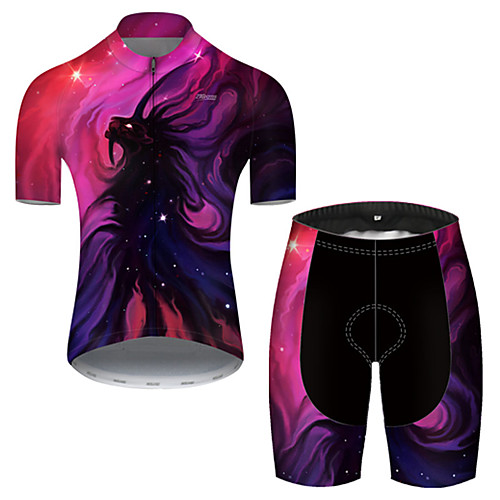 

21Grams Men's Short Sleeve Cycling Jersey with Shorts Nylon Polyester Violet Galaxy Gradient Animal Bike Clothing Suit Breathable 3D Pad Quick Dry Ultraviolet Resistant Reflective Strips Sports Galaxy