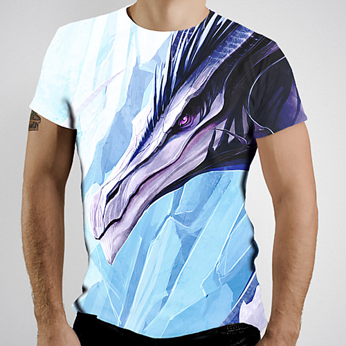 

Men's T shirt Graphic Animal Print Short Sleeve Daily Tops Basic Blue