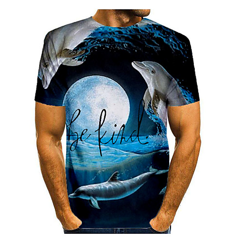 

Men's T shirt Graphic Letter Animal Print Short Sleeve Daily Tops Basic Blue