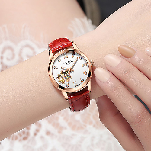 

WLISTH Ladies Mechanical Watch Cubic Zirconia Synthetic Diamond Fashion White Red Brown Genuine Leather Chinese Automatic self-winding WhiteRed WhitePink White Water Resistant / Waterproof Calendar