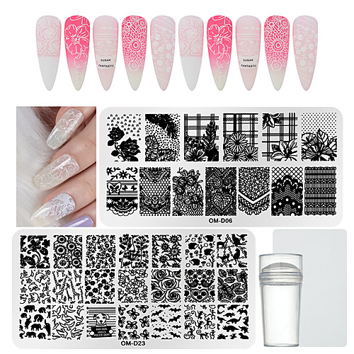 

14 pcs Stamper & Scraper Stamping Plate Template Animal Series / Flower Series Multi-Design / Recyclable nail art Manicure Pedicure Fashion Daily