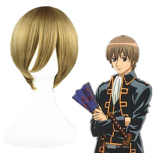 

Cosplay Wig Okita Sougo Gintama Straight Cosplay Asymmetrical Wig Short Blonde Synthetic Hair 14 inch Men's Anime Cosplay Cool Blonde