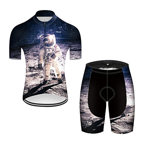 

21Grams Men's Short Sleeve Cycling Jersey with Shorts Nylon Polyester Black / White 3D Rocket Astronaut Bike Clothing Suit Breathable 3D Pad Quick Dry Ultraviolet Resistant Reflective Strips Sports 3D