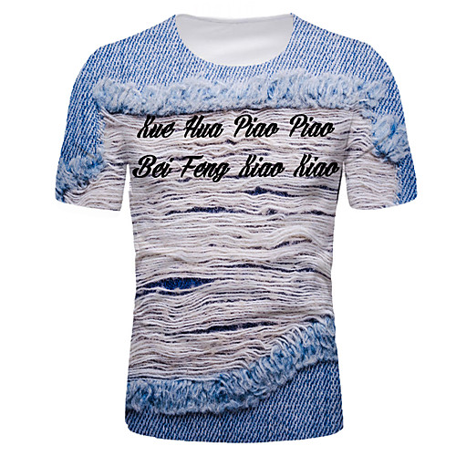 

Men's T shirt Graphic Letter Print Short Sleeve Daily Tops Basic Light Blue