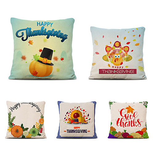 

Set of 5 Farm Harvest Thanksgiving Theme Pillow Case Cushion Cover Lemon Summer Linen Home