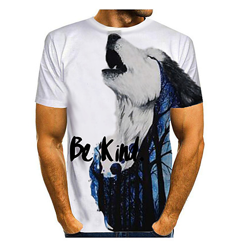 

Men's T shirt Graphic Animal Print Short Sleeve Daily Tops Basic White