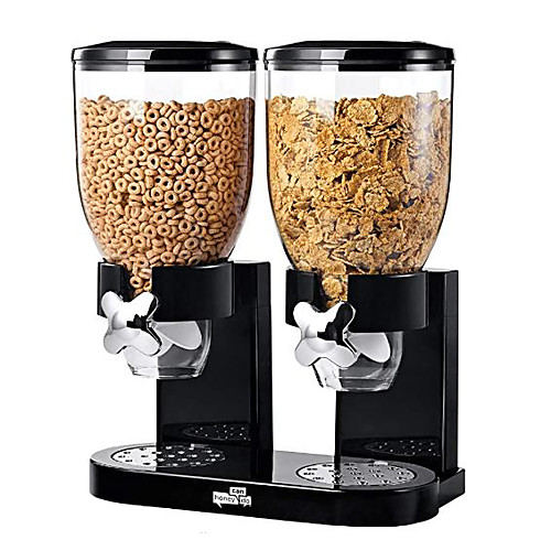 

Indispensable Dry Food Cereal Dispenser Dual Control Black/Chrome Breakfast Cereal Dispenser Black Each Plastic Container Holds Up To 17.5 ounces