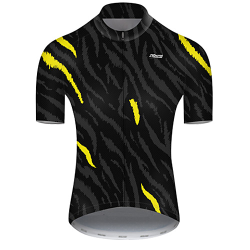 

21Grams Men's Short Sleeve Cycling Jersey Nylon Polyester Black / Yellow Stripes Leaf Bike Jersey Top Mountain Bike MTB Road Bike Cycling Breathable Quick Dry Ultraviolet Resistant Sports Clothing