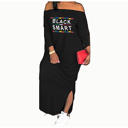 

Women's Shift Dress Maxi long Dress - 3/4 Length Sleeve Letter Split Spring Fall Casual Holiday 2020 White Black S M L XL XXL XXXL