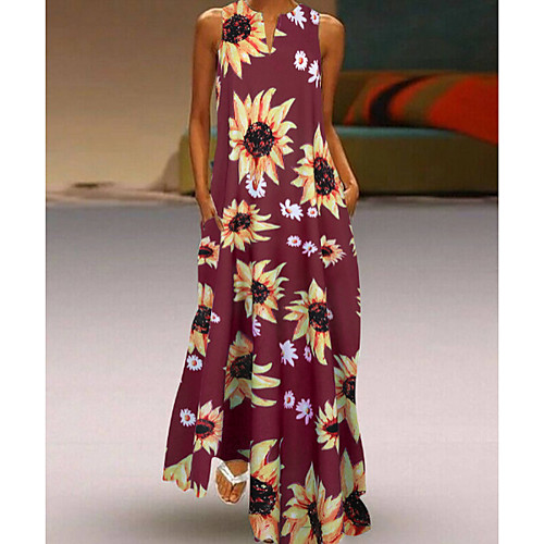 

Women's Swing Dress Maxi long Dress - Sleeveless Floral Summer Work 2020 Wine Black Light Blue S M L XL XXL XXXL XXXXL XXXXXL