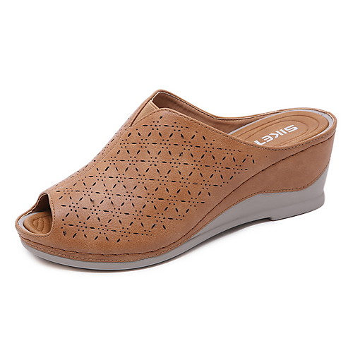 

Women's Sandals / Clogs & Mules Summer Wedge Heel Peep Toe Daily PU Almond / Blue / Brown