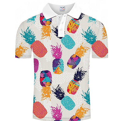 

Men's Graphic Fruit Pineapple Print Polo Daily Beige