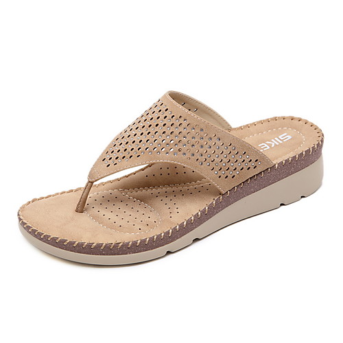 

Women's Slippers & Flip-Flops Summer Wedge Heel Open Toe Daily PU Almond / Black / Brown