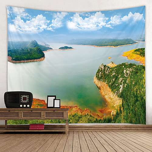 

Beautiful River with Blue sky and White Clouds Digital Printed Tapestry Decor Wall Art Tablecloths Bedspread Picnic Blanket Beach Throw Tapestries Colorful Bedroom Hall Dorm Living Room Hanging