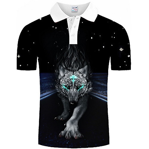 

Men's Graphic Animal Wolf Print Polo Daily Black