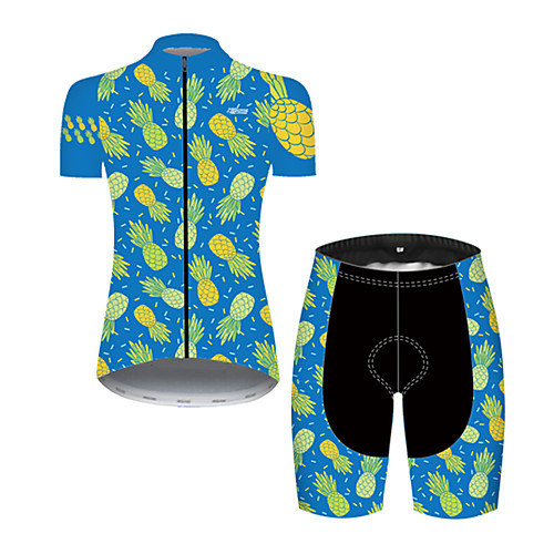 

21Grams Women's Short Sleeve Cycling Jersey with Shorts Nylon Polyester Black / Blue Fruit Pineapple Bike Clothing Suit Breathable 3D Pad Quick Dry Ultraviolet Resistant Reflective Strips Sports Fruit