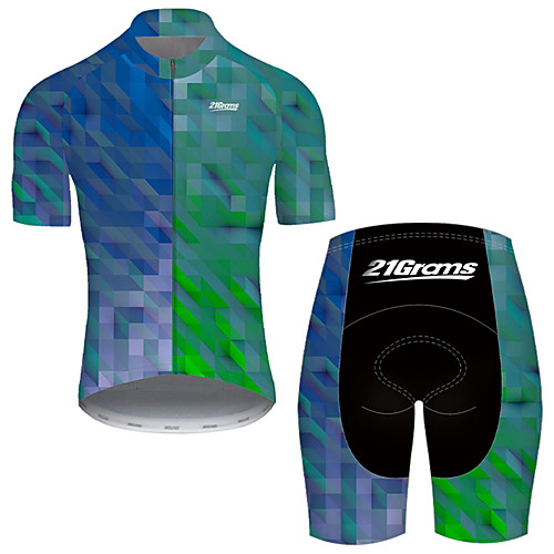 

21Grams Men's Short Sleeve Cycling Jersey with Shorts Nylon Polyester Black / Blue Plaid Checkered 3D Gradient Bike Clothing Suit Breathable 3D Pad Quick Dry Ultraviolet Resistant Reflective Strips