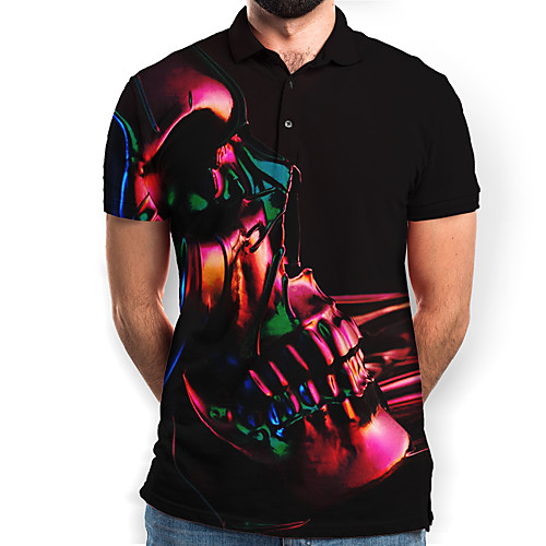 

Men's Graphic Skull Polo Basic Elegant Daily Going out Black