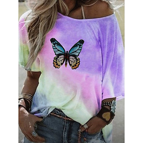 

Women's T-shirt Graphic Tops Round Neck Loose Daily Summer Blue Purple Yellow S M L XL 2XL 3XL