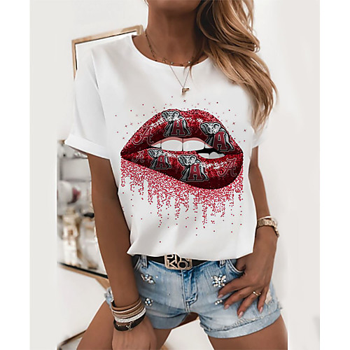 

Women's T-shirt Graphic Tops - Print Round Neck Basic Daily Spring Summer White XS S M L XL 2XL 3XL 4XL