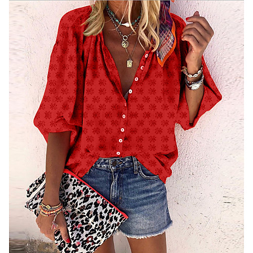 

Women's Tops Solid Colored Shirt Shirt Collar Daily Summer Blue Red Yellow Orange S M L XL 2XL 3XL