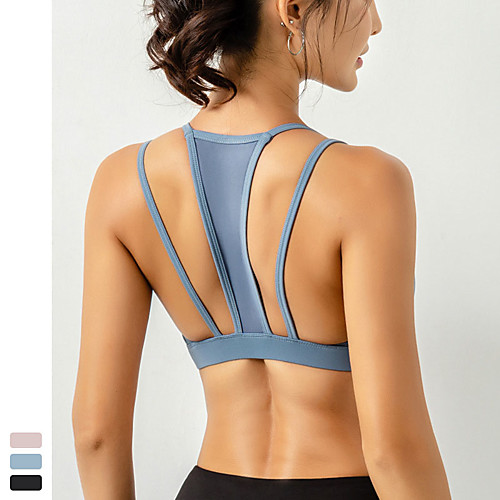 

Women's Sports Bra Medium Support Patchwork Wireless Fashion Black Purple Blue Yoga Running Fitness Top Sport Activewear Breathable Quick Dry Comfortable Freedom Stretchy