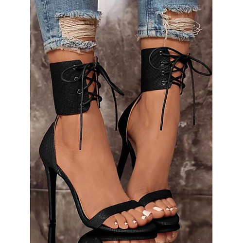 

Women's Heels Summer Pumps Peep Toe Daily Lace-up PU White / Black