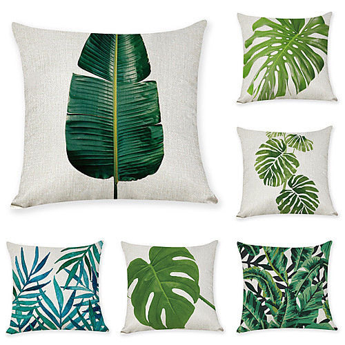 

6 pcs Linen Pillow Cover, Leaf Casual Modern Square Traditional Classic