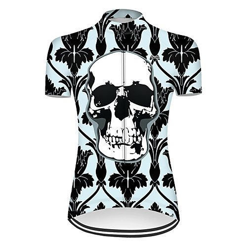 

21Grams Women's Short Sleeve Cycling Jersey Nylon Black / Green Novelty Skull Floral Botanical Bike Jersey Top Mountain Bike MTB Road Bike Cycling Quick Dry Breathable Sports Clothing Apparel