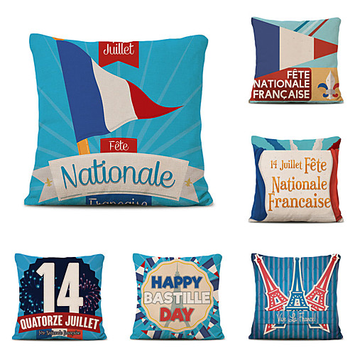 

Set of 6 Home Cushion Cove Bastille Day Pillow Sofa Covers 45cmx45cm Bed Printed Pillow Case