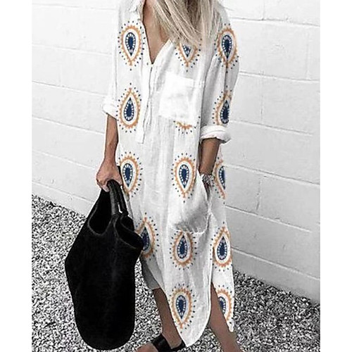 

Women's Shift Dress Midi Dress - 3/4 Length Sleeve Floral Summer Casual 2020 White S M L XL XXL