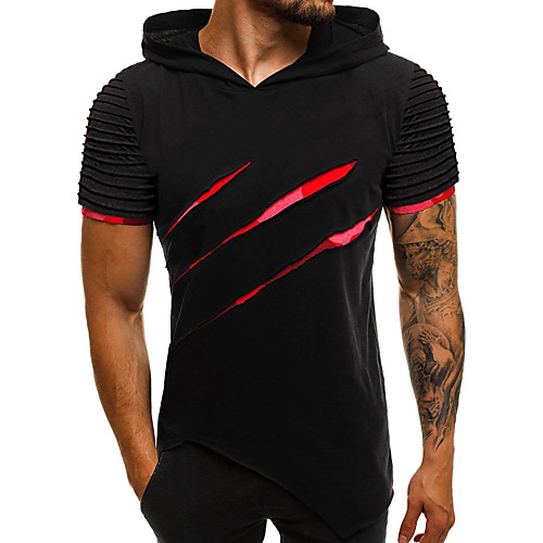 

Men's Graphic Solid Colored Slim T-shirt Basic Street chic Daily Casual Hooded Black / Red / Army Green / Rainbow / Gray / Short Sleeve