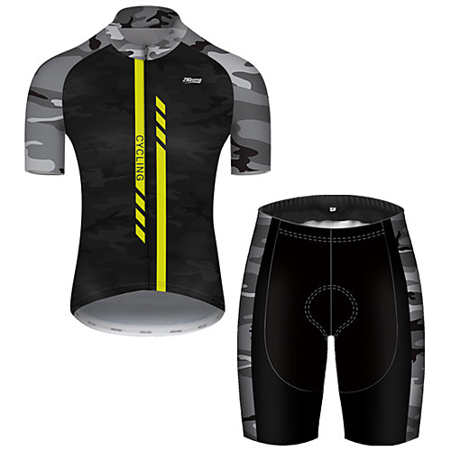 

21Grams Men's Short Sleeve Cycling Jersey with Shorts Black / Yellow Camo / Camouflage Bike Breathable Sports Patterned Mountain Bike MTB Road Bike Cycling Clothing Apparel / Stretchy