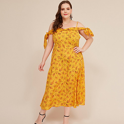 

Women's Sheath Dress Maxi long Dress - Short Sleeves Floral Summer Elegant 2020 Yellow L XL XXL XXXL XXXXL