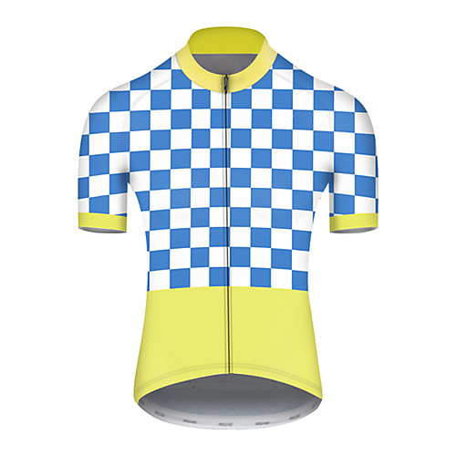 

21Grams Men's Short Sleeve Cycling Jersey Nylon Polyester BlueYellow Plaid / Checkered Patchwork Bike Jersey Top Mountain Bike MTB Road Bike Cycling Breathable Quick Dry Ultraviolet Resistant Sports