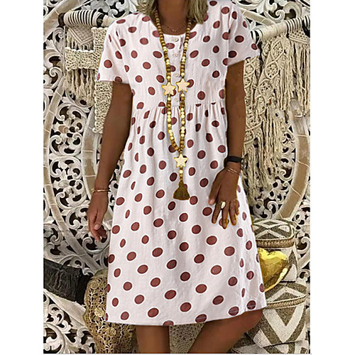 

Women's A Line Dress Knee Length Dress Yellow Dusty Rose Green Short Sleeve Polka Dot Summer V Neck Casual Sexy Cotton 2021 M L XL XXL