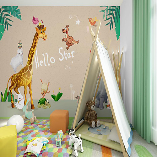 

Custom Self-adhesive Mural Wallpaper Giraffe Children Cartoon Style Suitable For Bedroom Children's Room School Party Room Wallcovering